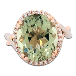 Jared Atelier Oval-Cut Natural Green Quartz & Certified Diamond Halo Ring 1/5 ct tw 14K Two-Tone Gold