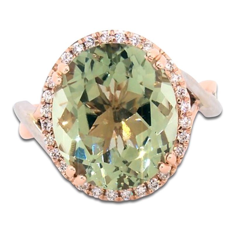 Main Image 1 of Jared Atelier Oval-Cut Natural Green Quartz & Certified Diamond Halo Ring 1/5 ct tw 14K Two-Tone Gold