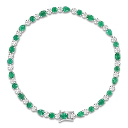 Oval, Pear & Round-Cut Natural Emerald & Diamond Bracelet 1/5 ct tw 14K White Gold 7&quot;