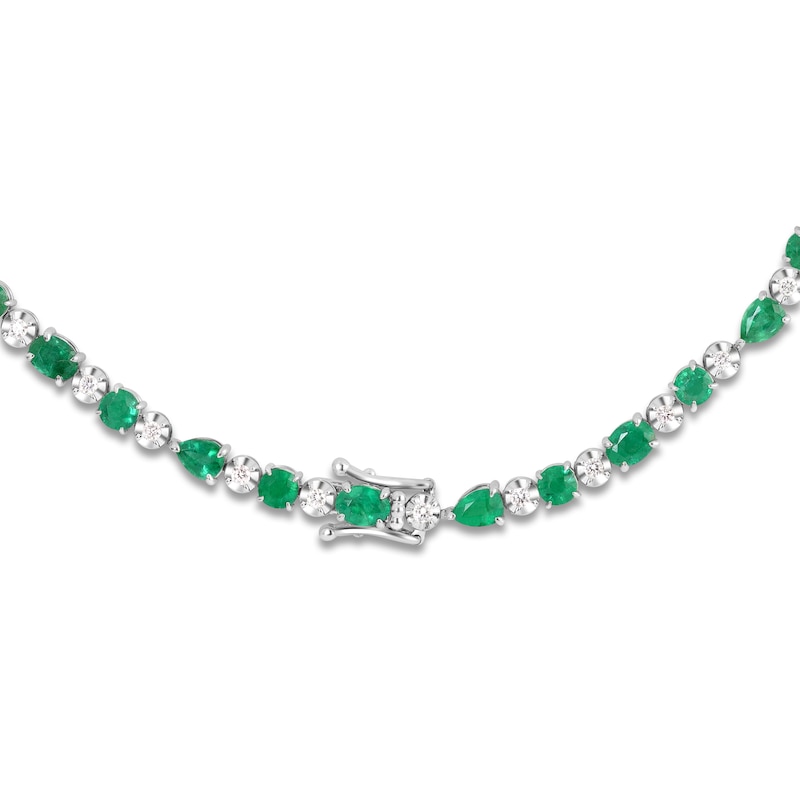 Main Image 3 of Oval, Pear & Round-Cut Natural Emerald & Diamond Bracelet 1/5 ct tw 14K White Gold 7&quot;