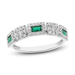 Natural Emerald Ring 3/8 ct tw Diamonds 14K White Gold