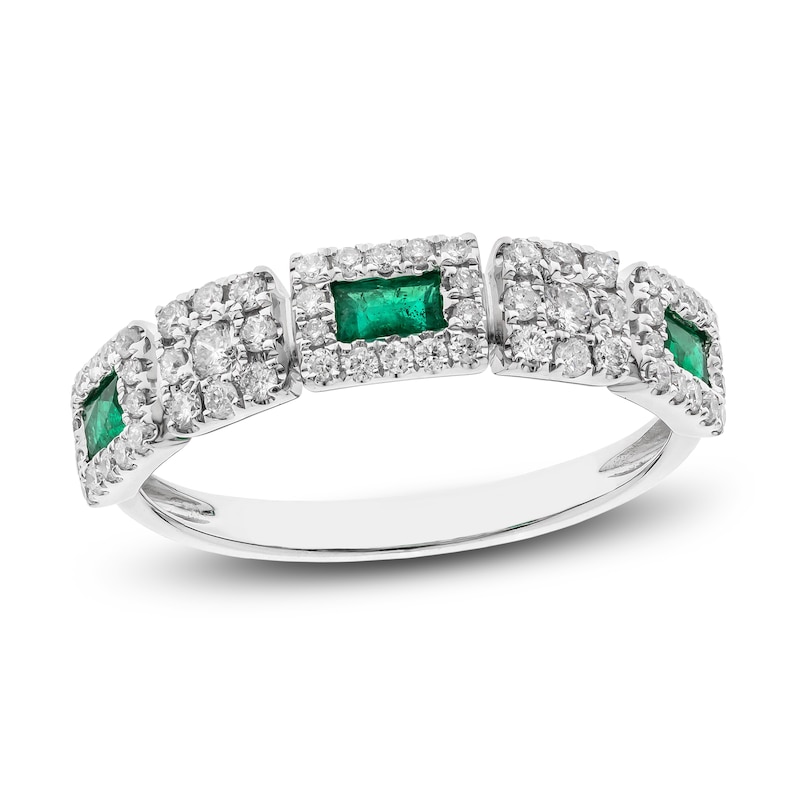 Natural Emerald Ring 3/8 ct tw Diamonds 14K White Gold