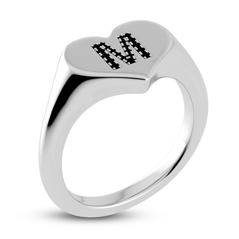 Juliette Maison Black Diamond Initial Heart Signet Ring 1/6 ct tw Round 10K White Gold
