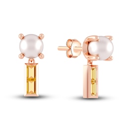 Juliette Maison Natural Citrine Baguette and Freshwater Cultured Pearl Earrings 10K Rose Gold