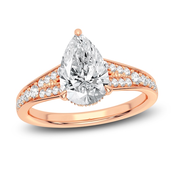 Lab-created Diamond Engagement Ring 2-1 3 Ct Tw Pear Round 14k Rose 