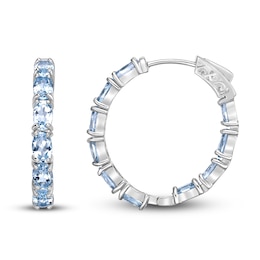 Natural Blue Topaz Hoop Earrings Sterling Silver