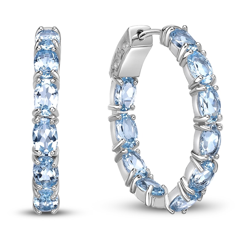 Main Image 3 of Natural Blue Topaz Hoop Earrings Sterling Silver