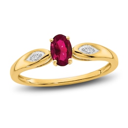 Natural Ruby Ring Diamond Accents 14K Yellow Gold