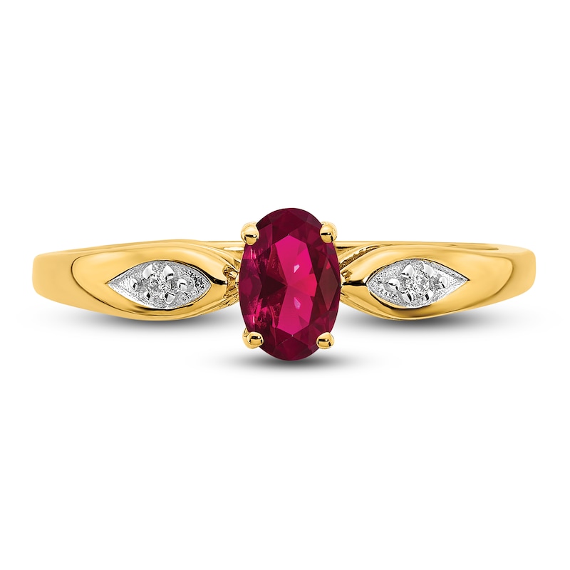 Main Image 3 of Natural Ruby Ring Diamond Accents 14K Yellow Gold