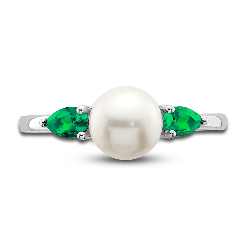 Main Image 2 of Freshwater Cultured Pearl & Natural Emerald Ring 14K White Gold