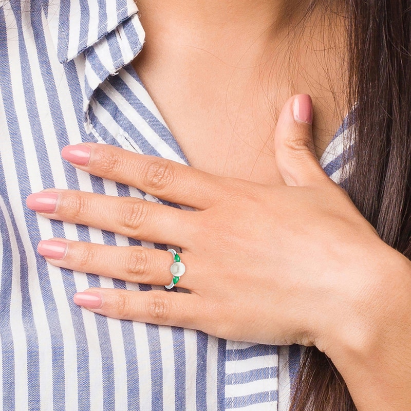 Main Image 4 of Freshwater Cultured Pearl & Natural Emerald Ring 14K White Gold