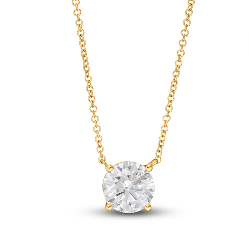 Main Image 1 of Lab-Created Diamond Solitaire Necklace 2 ct tw Round 14K Yellow Gold 19&quot; (SI2/F)