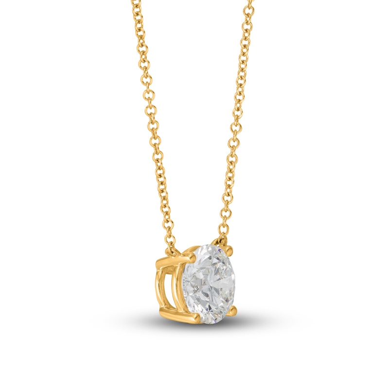 Main Image 2 of Lab-Created Diamond Solitaire Necklace 2 ct tw Round 14K Yellow Gold 19&quot; (SI2/F)