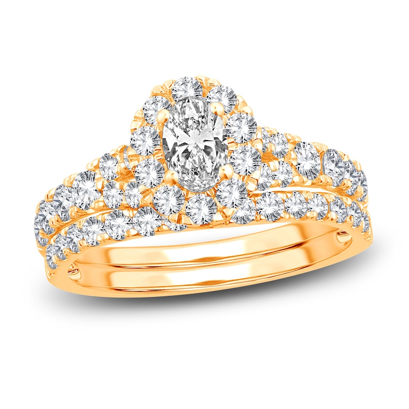 Main Image 1 of Diamond Halo Bridal Set 1-1/2 ct tw Oval/Round 14K Yellow Gold