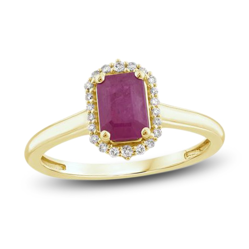 Natural Ruby Ring 1/10 ct tw Diamonds 14K Yellow Gold