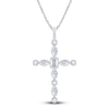 Thumbnail Image 1 of Diamond Cross Pendant Necklace 1 ct tw Emerald/Marquise/Round 14K White Gold 18&quot;