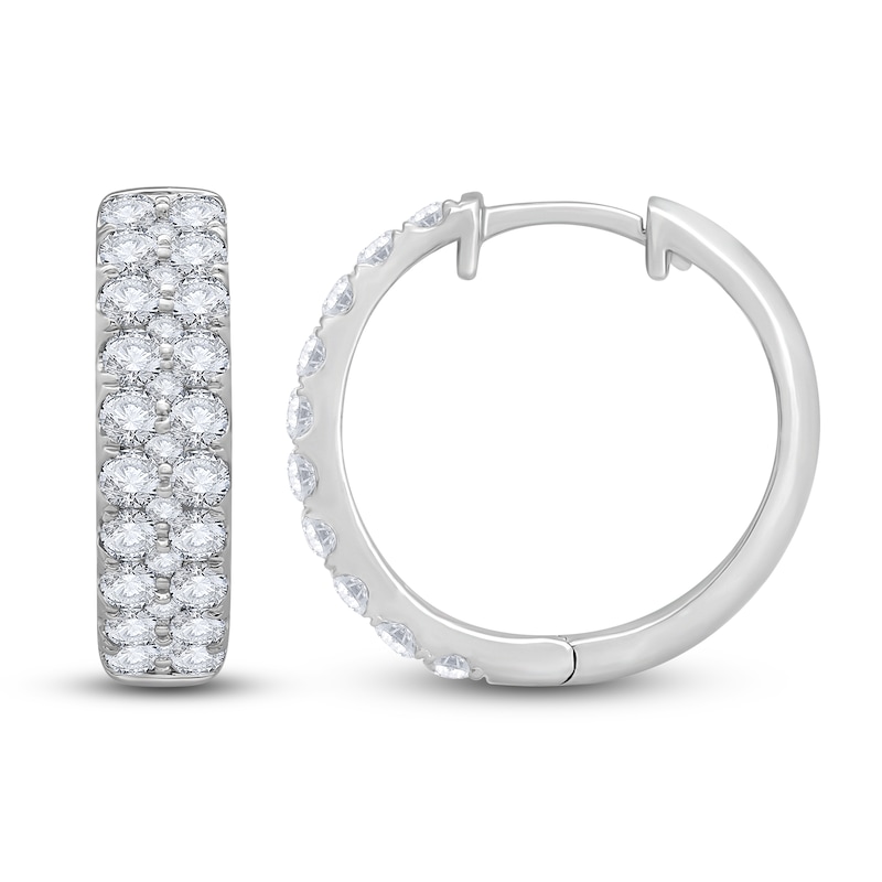 Diamond Multi-Row Hoop Earrings 2 ct tw Round 14K White Gold