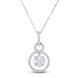 Princess, Marquise & Round-Cut Diamond Pendant Necklace 1/2 ct tw 14K White Gold 18&quot;