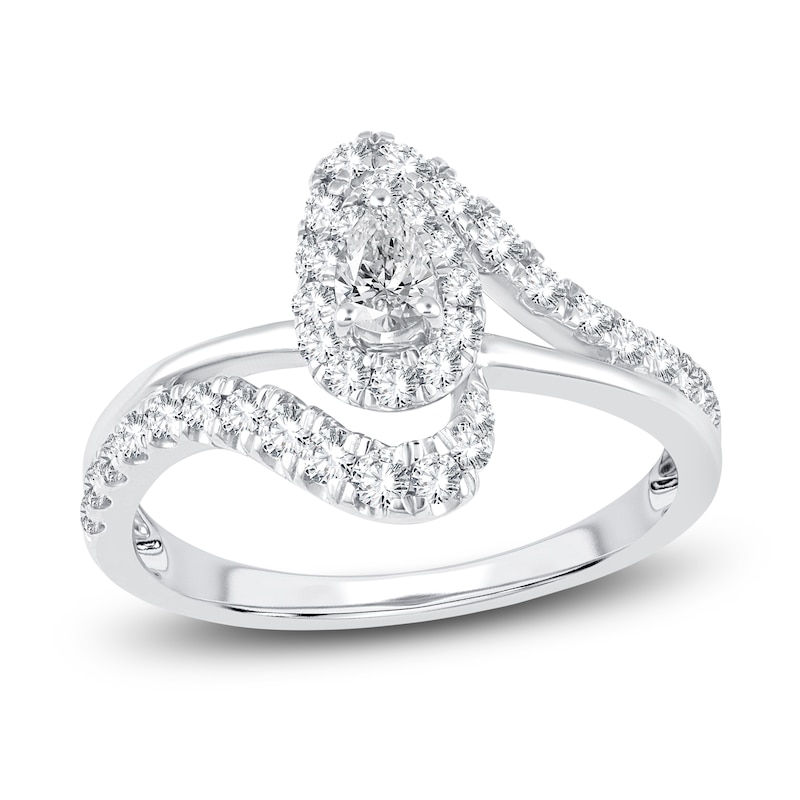 Pear & Round-Cut Diamond Bypass Ring 3/4 ct tw 14K White Gold