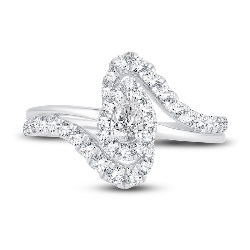 Pear & Round-Cut Diamond Bypass Ring 3/4 ct tw 14K White Gold