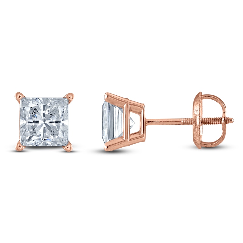 Princess-Cut Lab-Created Diamond Solitaire Stud Earrings ct tw 14K Rose Gold (F/SI2