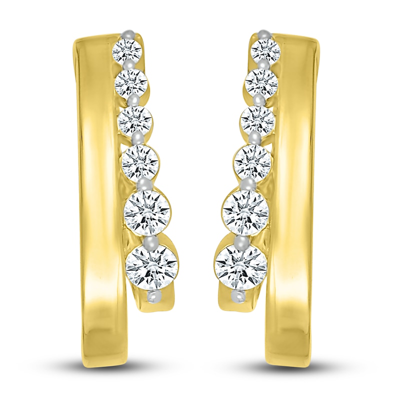 Main Image 1 of Diamond J-Hoop Earrings 3/8 ct tw 10K Yellow Gold