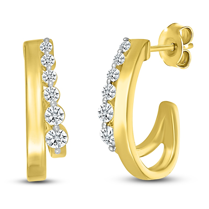 Main Image 2 of Diamond J-Hoop Earrings 3/8 ct tw 10K Yellow Gold