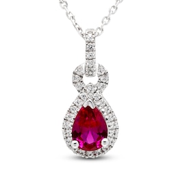 Pear-Shaped Lab-Created Ruby & White Lab-Created Sapphire Doorknocker Necklace Sterling Silver 18&quot;