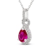 Thumbnail Image 2 of Pear-Shaped Lab-Created Ruby & White Lab-Created Sapphire Doorknocker Necklace Sterling Silver 18&quot;