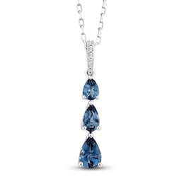 Pear-Shaped Natural London Blue Topaz & Diamond Accent Drop Necklace 10K White Gold 18&quot;