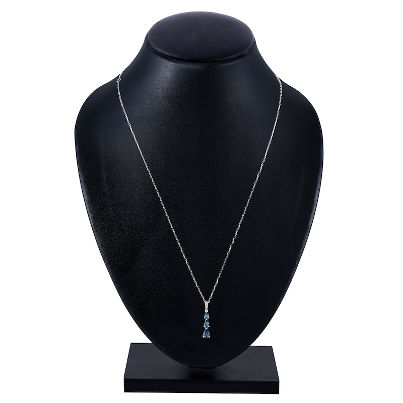 Main Image 3 of Pear-Shaped Natural London Blue Topaz & Diamond Accent Drop Necklace 10K White Gold 18&quot;