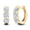 Thumbnail Image 3 of Lab-Created Diamond Three-Stone Huggie Hoop Earrings 2 ct tw 14K Yellow Gold