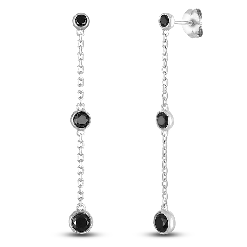 Main Image 2 of Black Diamond Graduating Bezel-Set Chain Drop Earrings 7/8 ct tw Sterling Silver