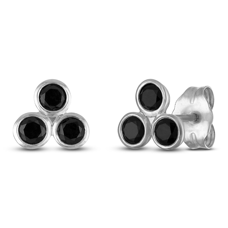 Main Image 2 of Black Diamond Bezel-Set Trio Stud Earrings 1/2 ct tw Sterling Silver