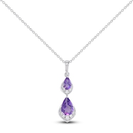 Pear-Shaped Natural Amethyst & Diamond Drop Necklace 1/20 ct tw 10K White Gold 18&quot;