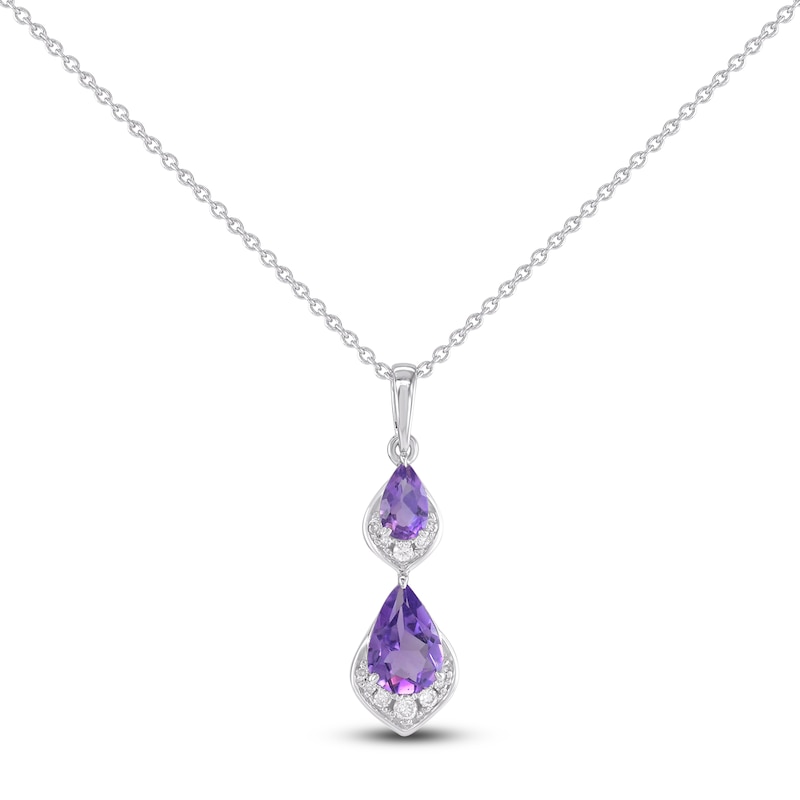 Main Image 1 of Pear-Shaped Natural Amethyst & Diamond Drop Necklace 1/20 ct tw 10K White Gold 18&quot;