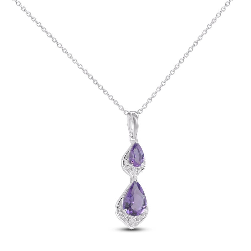 Main Image 2 of Pear-Shaped Natural Amethyst & Diamond Drop Necklace 1/20 ct tw 10K White Gold 18&quot;