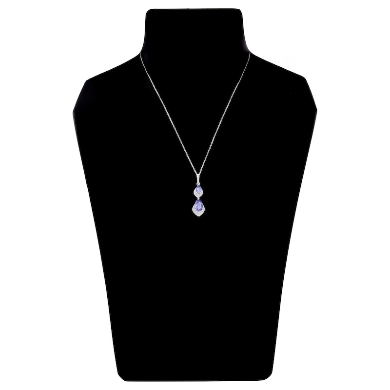 Main Image 4 of Pear-Shaped Natural Amethyst & Diamond Drop Necklace 1/20 ct tw 10K White Gold 18&quot;