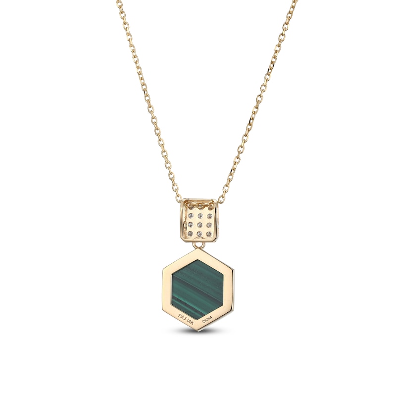 Main Image 3 of Hexagon-Cut Natural Malachite & Diamond Necklace 1/8 ct tw 14K Yellow Gold 18&quot;