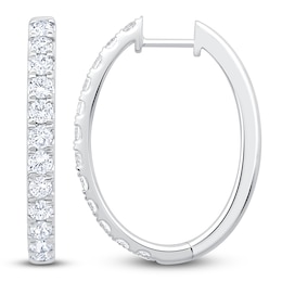 Lab-Created Diamond Oval Hoop Earrings 2 ct tw 14K White Gold