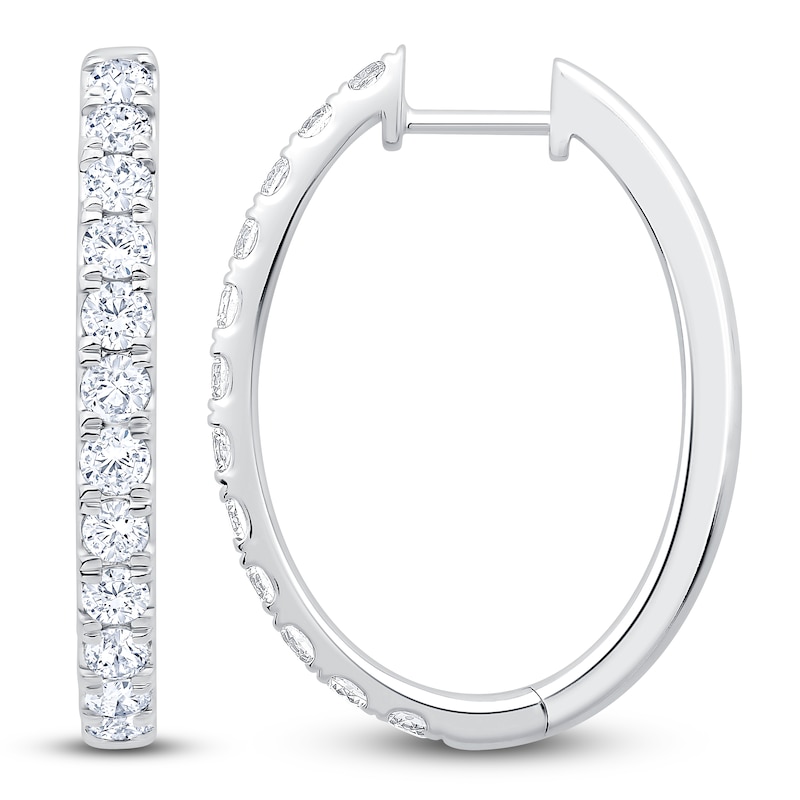 Main Image 1 of Lab-Created Diamond Oval Hoop Earrings 2 ct tw 14K White Gold