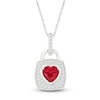 Thumbnail Image 1 of Heart-Shaped Lab-Created Ruby & White Lab-Created Sapphire Lock Necklace Sterling Silver 18&quot;