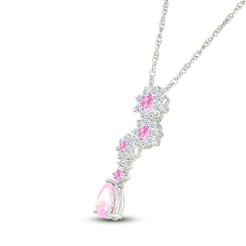 Main Image 2 of Pear-Shaped Pink Lab-Created Sapphire & White Lab-Created Sapphire Flower Drop Necklace Sterling Silver 18&quot;