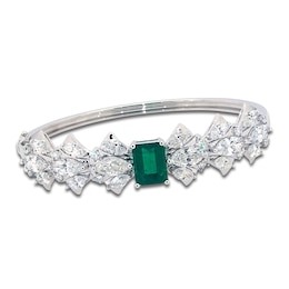 Jared Atelier Octagon-Cut Natural Emerald & Diamond Art Deco-Inspired Bangle Bracelet 8 ct tw 18K White Gold