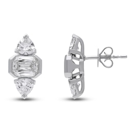 J'Lure Imperial Emerald Step-Cut & Trillion Curved Brilliant-Cut Lab-Created Diamond Stud Earrings 3-1/8 ct tw 14K White Gold