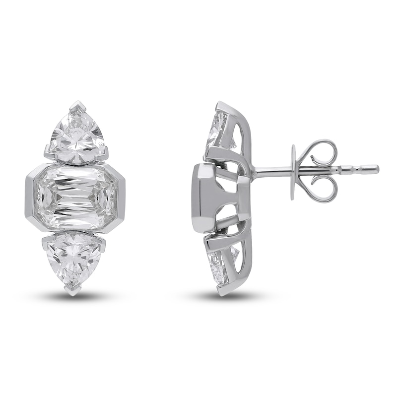 Main Image 1 of J'Lure Imperial Emerald Step-Cut & Trillion Curved Brilliant-Cut Lab-Created Diamond Stud Earrings 3-1/8 ct tw 14K White Gold