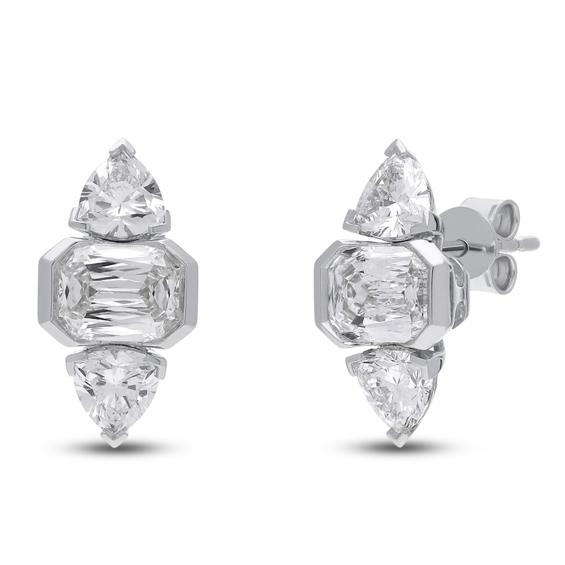 Main Image 2 of J'Lure Imperial Emerald Step-Cut & Trillion Curved Brilliant-Cut Lab-Created Diamond Stud Earrings 3-1/8 ct tw 14K White Gold