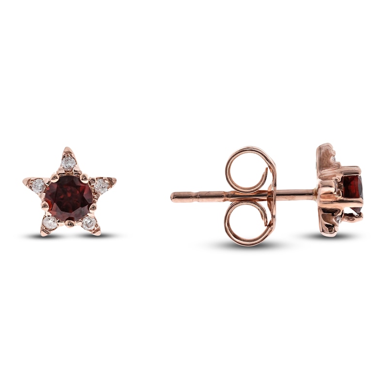 Natural Garnet Earrings 1/20 ct tw Diamonds 14K Rose Gold