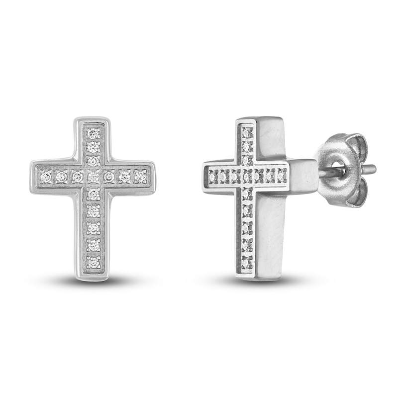 Main Image 2 of Diamond Cross Earrings 1/10 ct tw Round Stainless Steel