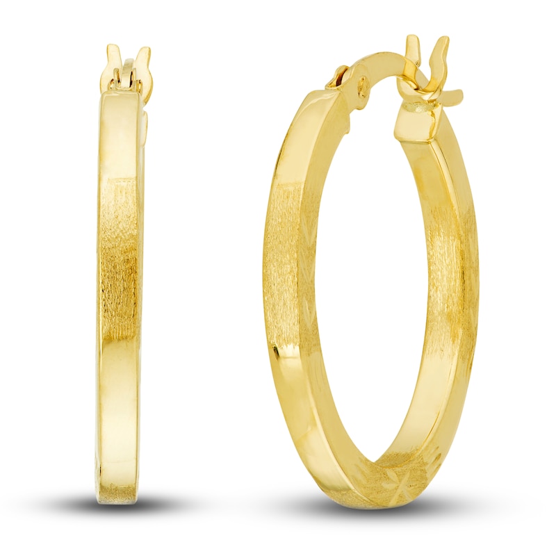 Diamond-Cut Square Tube Floral Hoop Earrings 14K Yellow Gold 20mm | Jared